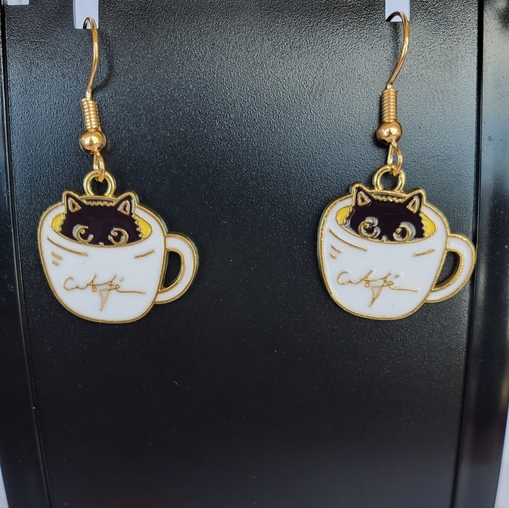 Coffee Black Cat Earrings
